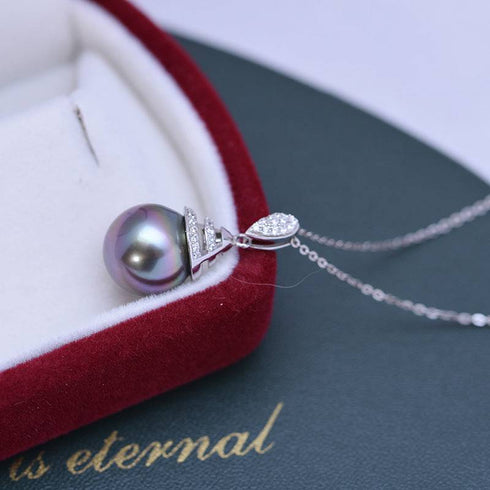 Tahitian Pearl & Grace CZ Pendant Necklace - House Of Pearls